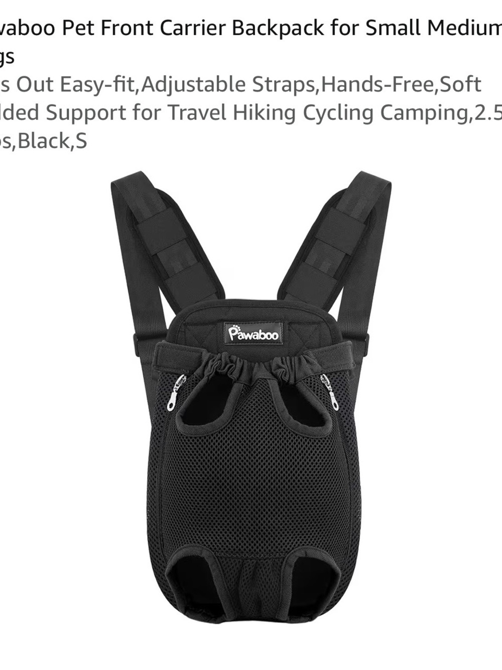 Pawaboo Black Front Pet Carrier Backpack